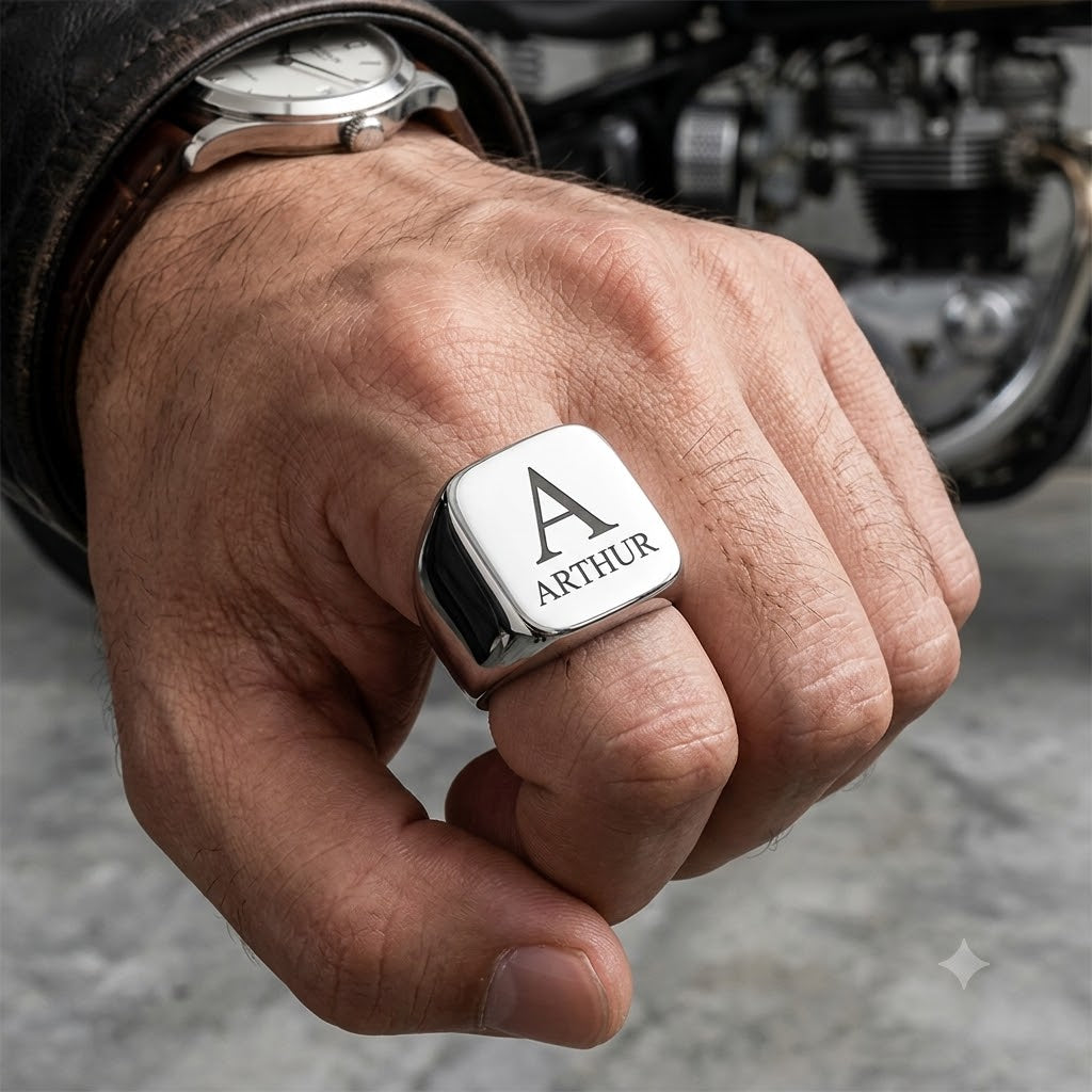 Minimalistische RVS Heren Zegelring (Vierkant) – Personaliseerbaar met Lasergravure