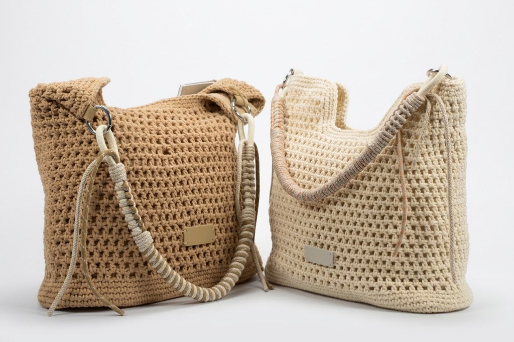 Boho Gehaakte Hobo Schoudertas met Gedraaid Touw Hengsel
