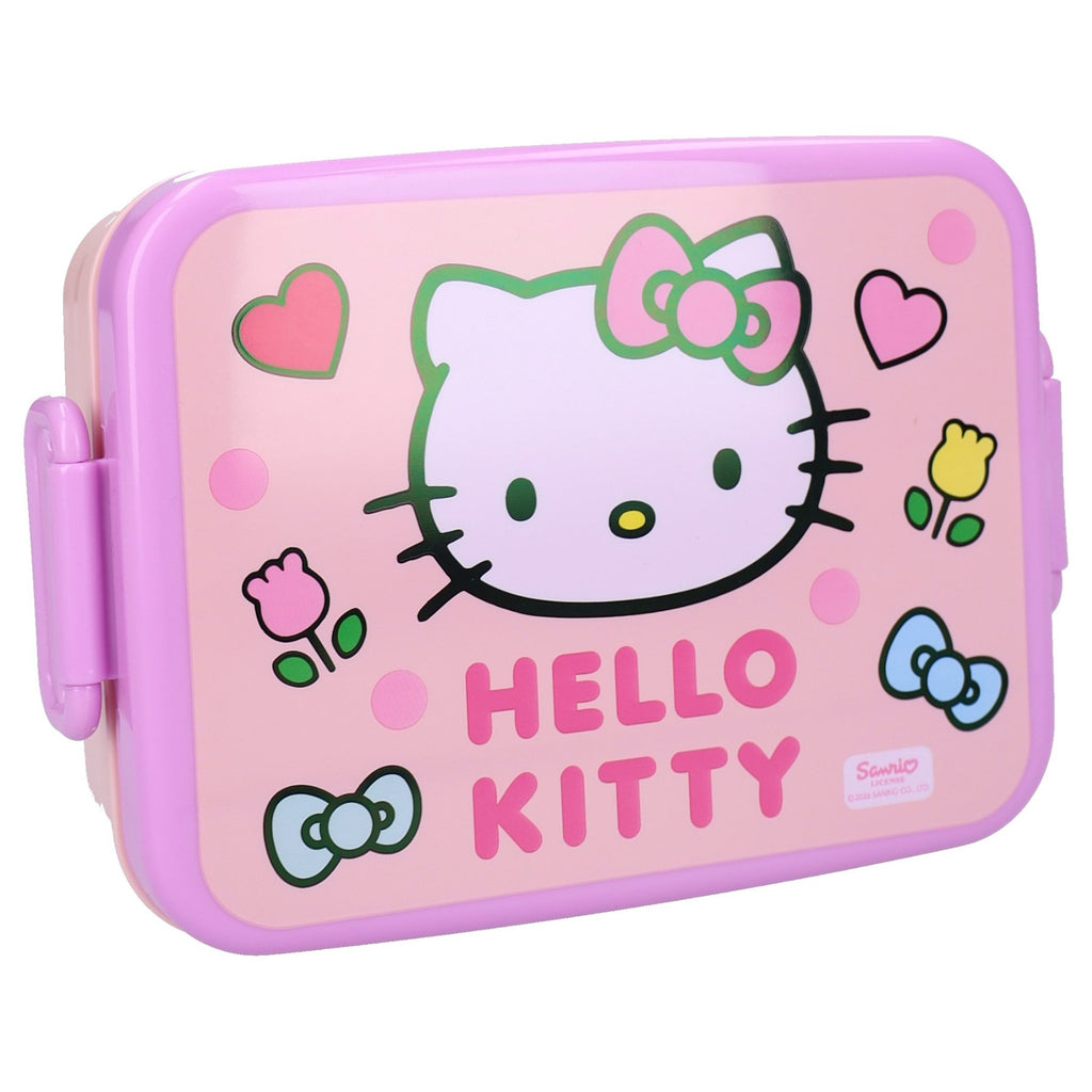 Roze Hello Kitty broodtrommel met lila clipsluitingen