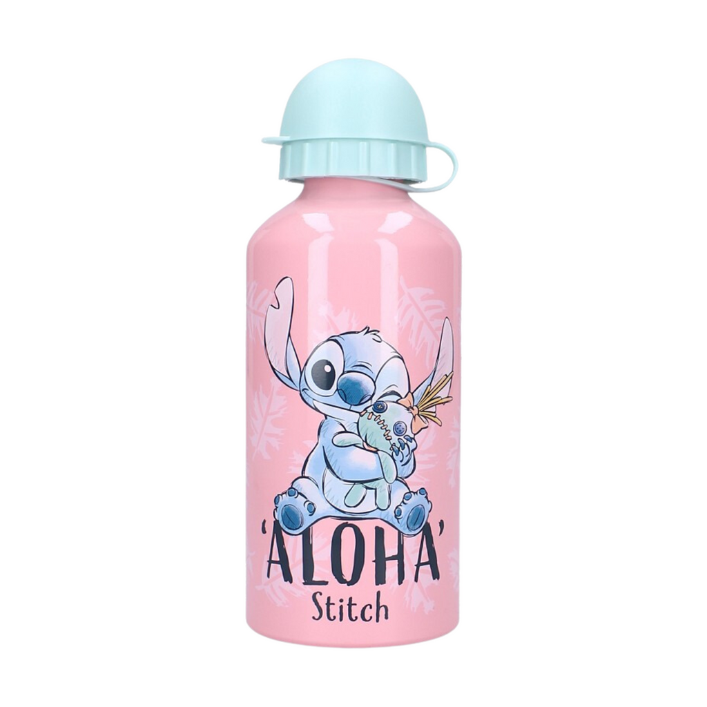 Roze aluminium Disney Stitch drinkfles met mintgroene sportdop