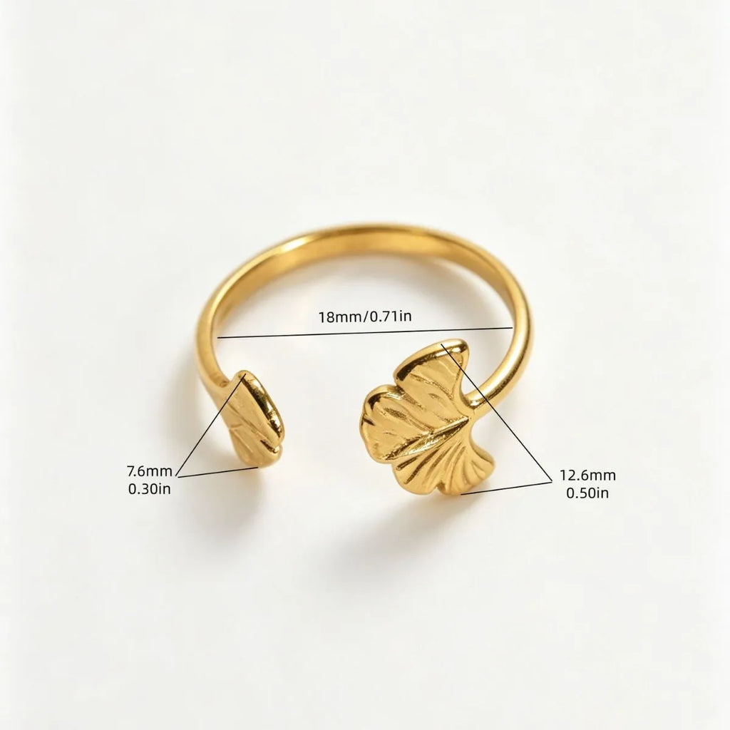 Ginkgo Blad Open Ring — Zilverkleurig